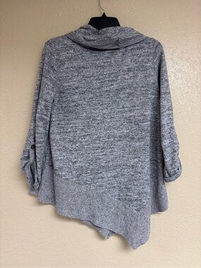 SJS Heather Gray Hooded Asymmetrical Knit Cardigan